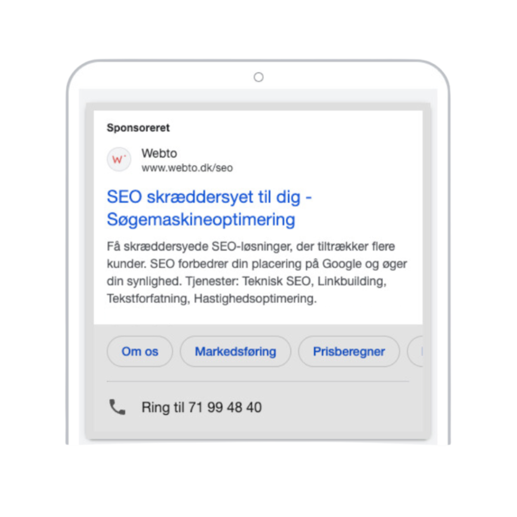 Visning af en søgeannonce som en del af annoncering på Google