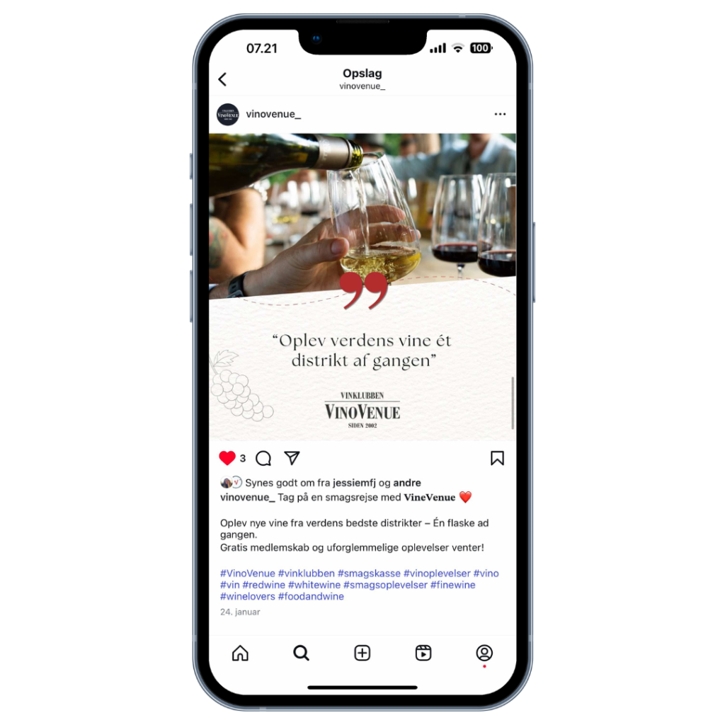 Instagram opslag for med fokus på brandidentitet og visuel ensartethed