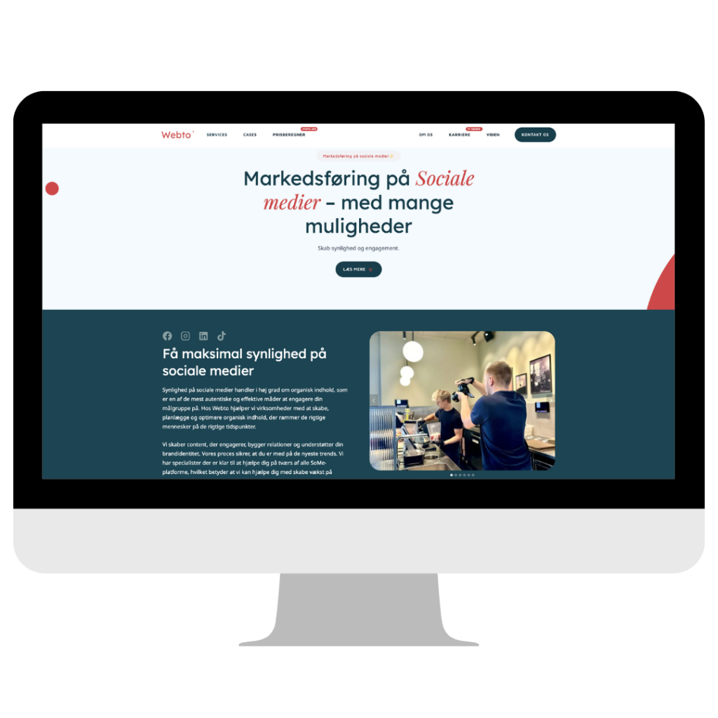 Visning af en landingside for et digital markedsføring bureau der fremviser en af deres services set på en computer