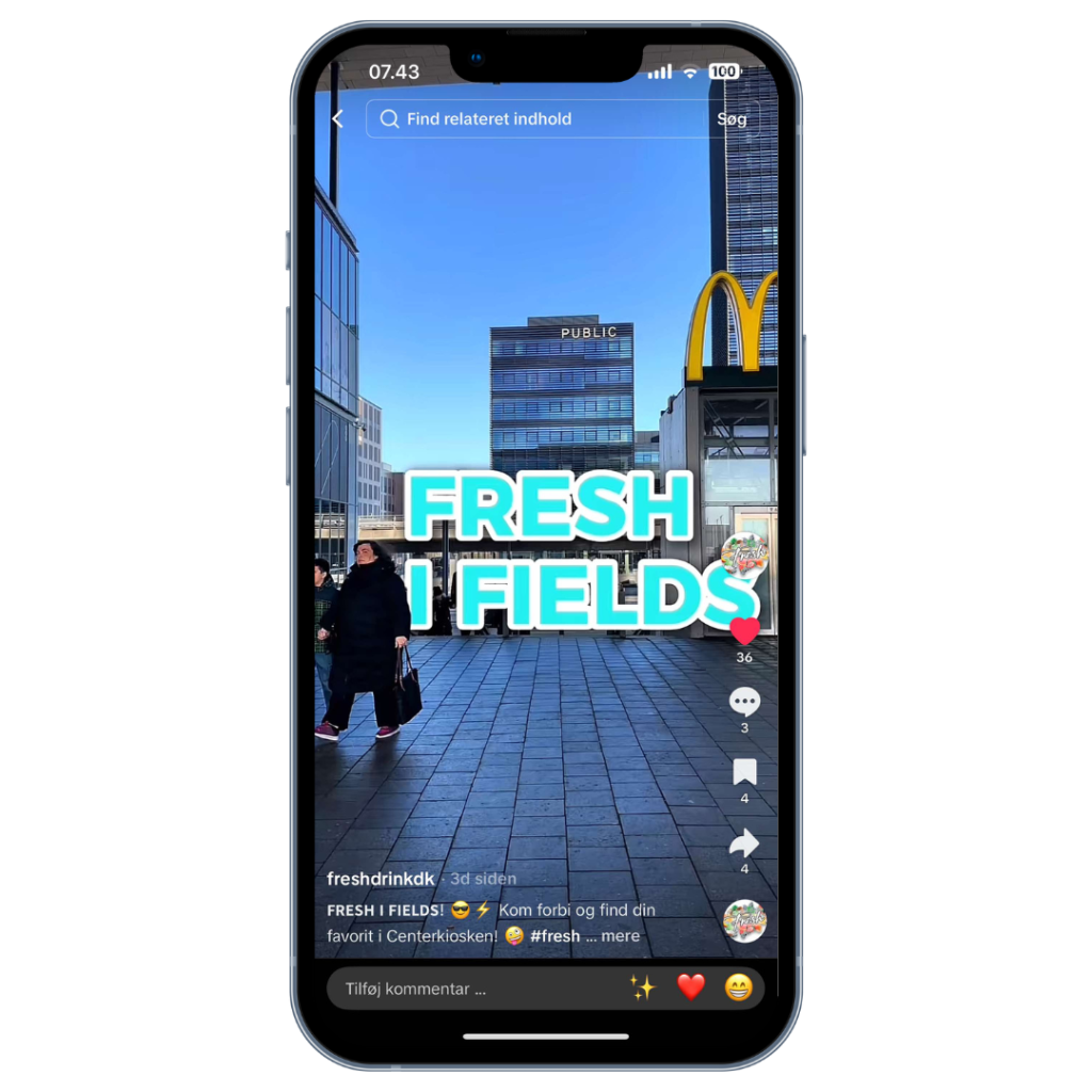 Mobilvisning af en TikTok-video med farverige drikkevarer, en del af TikTok markedsføring for drikkevarens brand