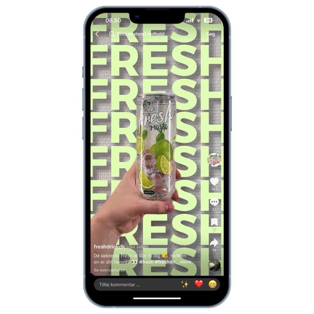 TikTok-video af drikkevare vist med friske farver på smartphone